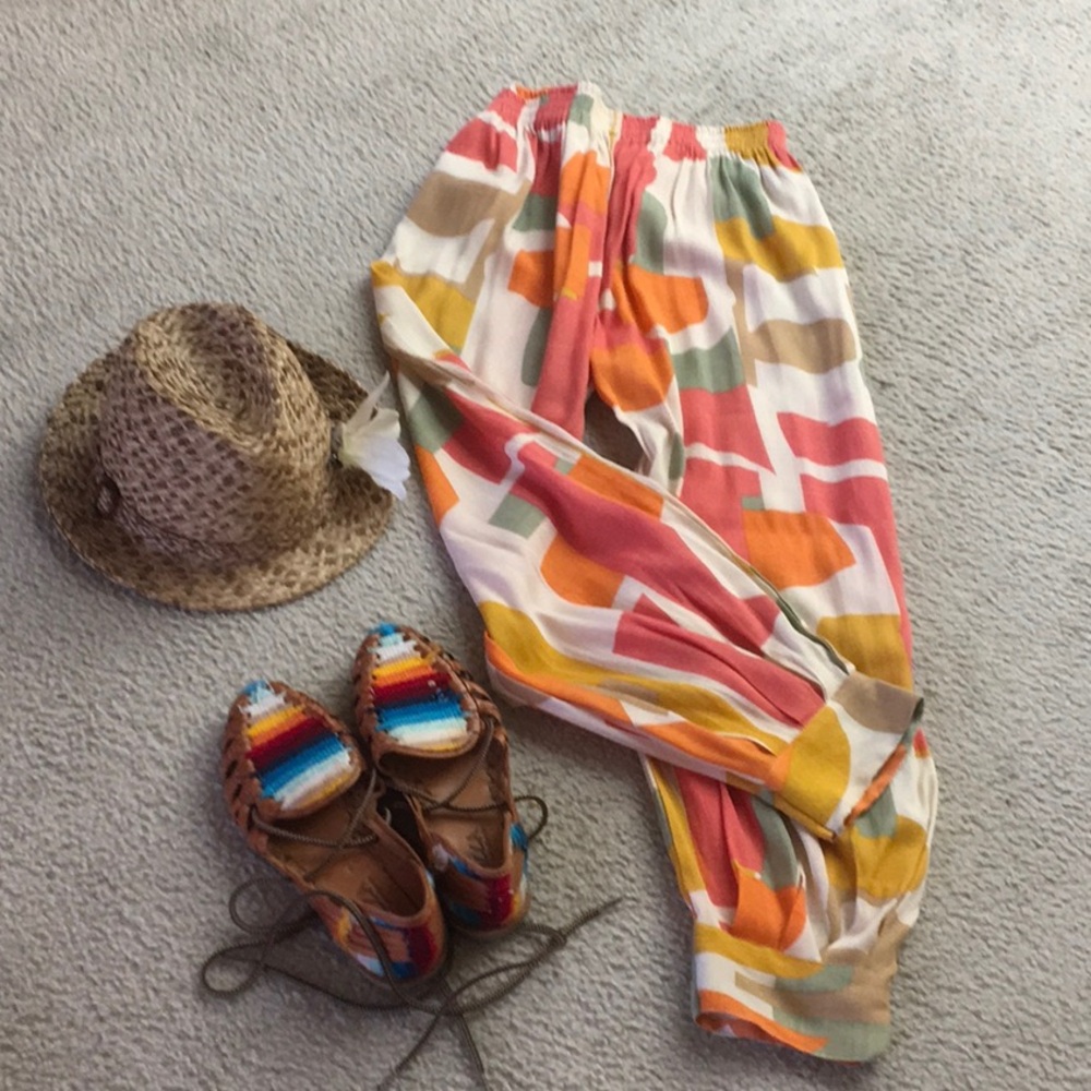 BOHO ABSTRACT LINEN BALLOON PANTS/NEW